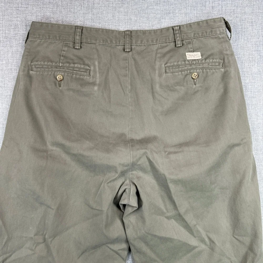 VTG Polo Ralph Lauren Hammond Pants Men 36x31 Khaki Cotton Pleated Cuffed Preppy